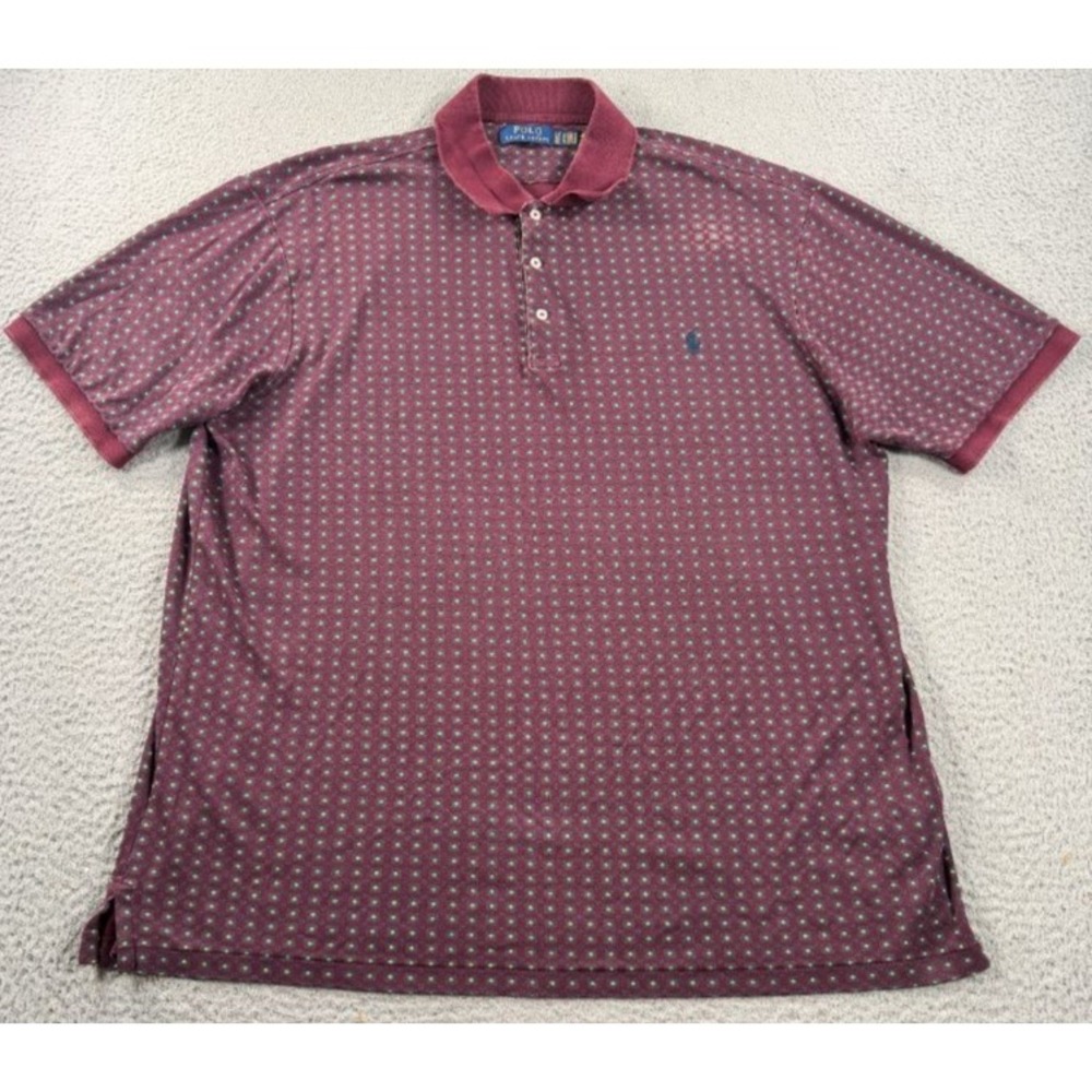 Polo Ralph Lauren Polo Shirt Mens XLT Burgundy Paisley Floral AOP‎ Ringer Preppy